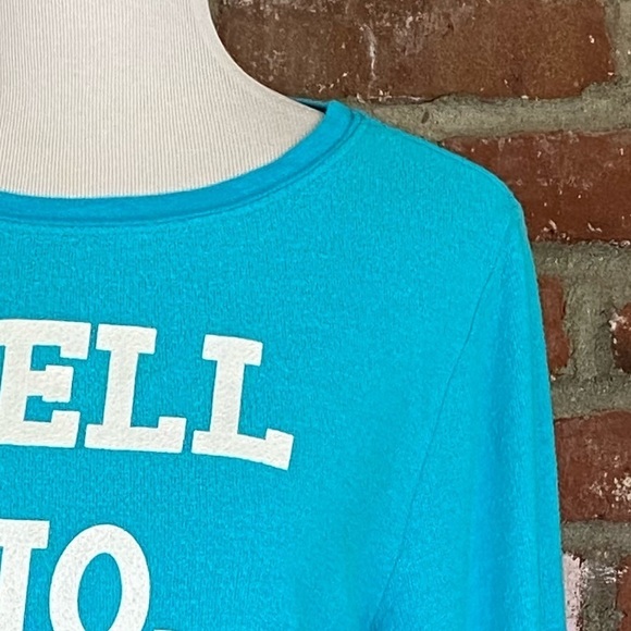 WILDFOX Aqua Blue and white graphic Hell No Cardio Pullover Sweater Size XS - Picture 7 of 7